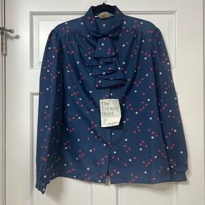 Vintage Inner Visions by Ship 'n Shore Navy Blouse with Pink & White Print 16